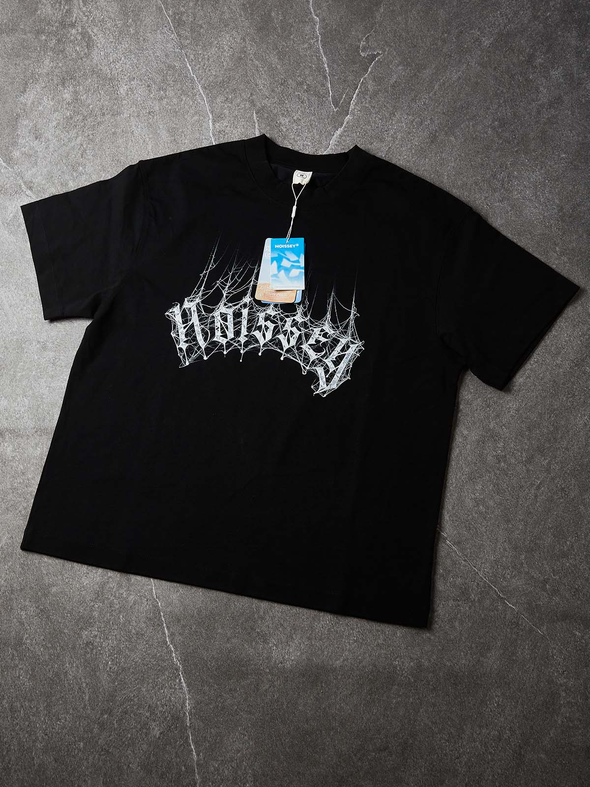 NOISSEY "Dark Web" Geometric 3D Spiderweb Dual-Sided Graphic Oversized T-Shirt