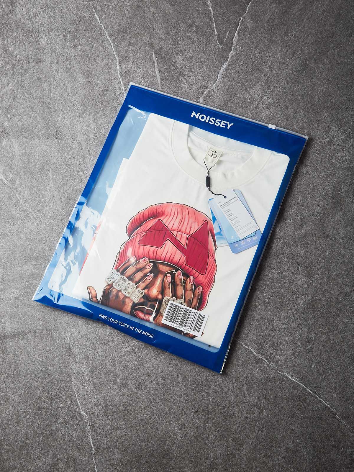 NOISSEY "Pink Beanie" Comic Portrait Iced-Out Hand Graphic Boxy T-Shirt