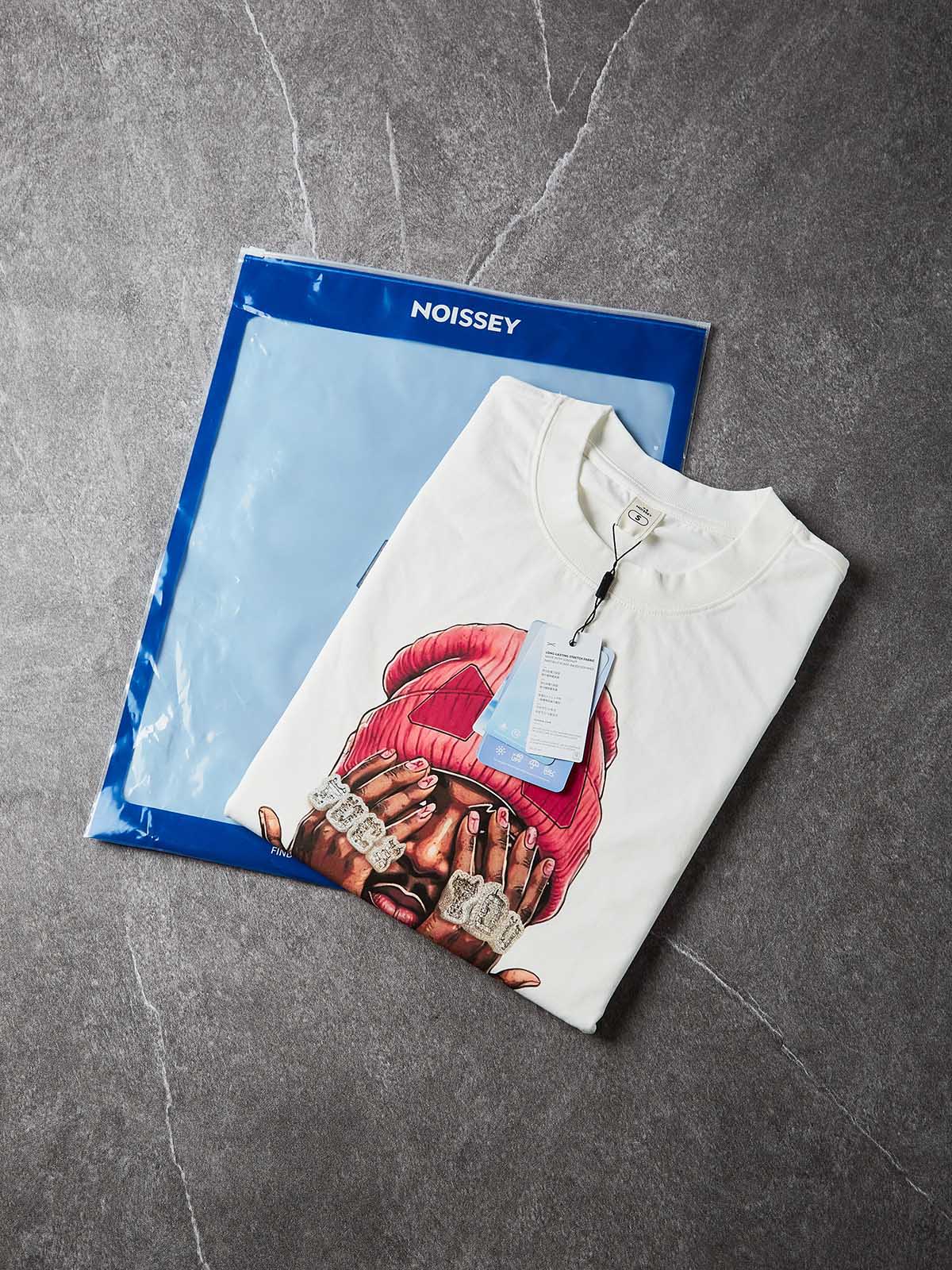 NOISSEY "Pink Beanie" Comic Portrait Iced-Out Hand Graphic Boxy T-Shirt