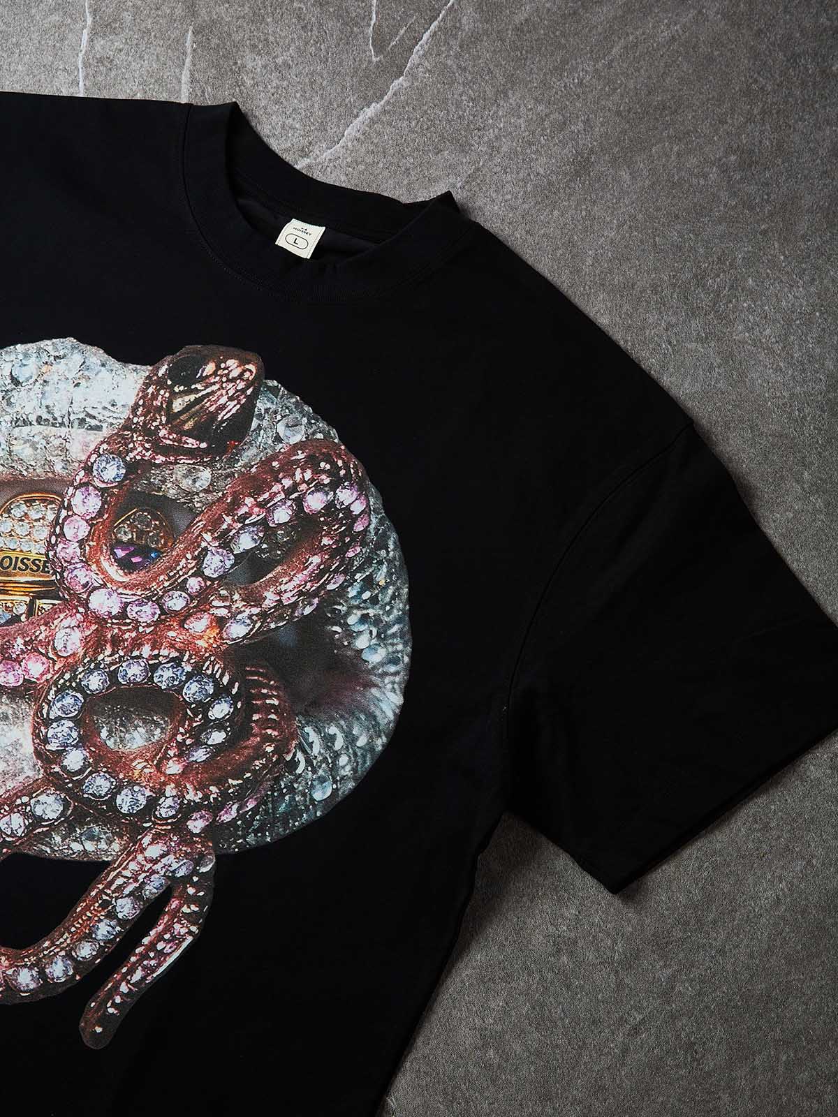 NOISSEY "Diamond Lips & Python" Grillz & Pink Rhinestone Snake Graphic Oversized Tee
