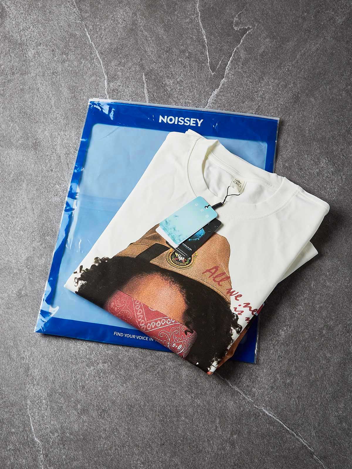 NOISSEY "Money Scout" Blindfolded Grillz Boy Asymmetric Sleeve Graphic Shirt