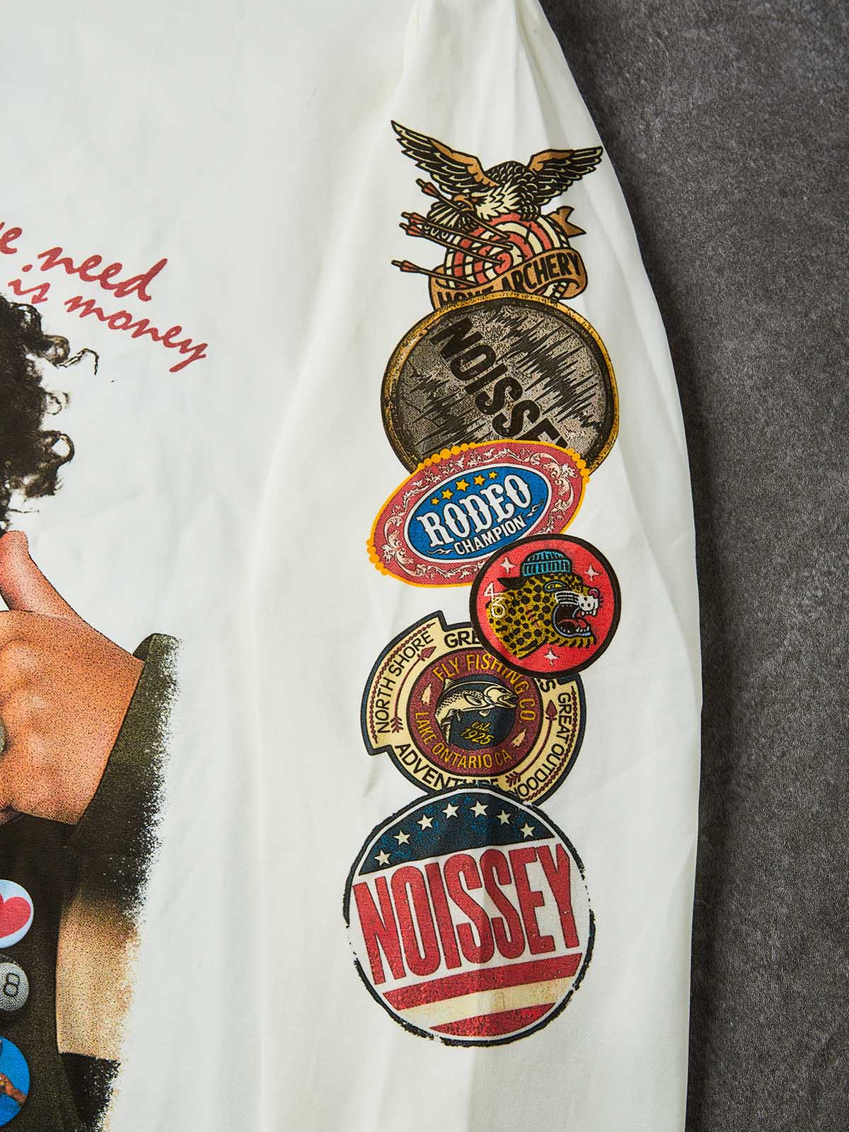 NOISSEY "Money Scout" Blindfolded Grillz Boy Asymmetric Sleeve Graphic Shirt