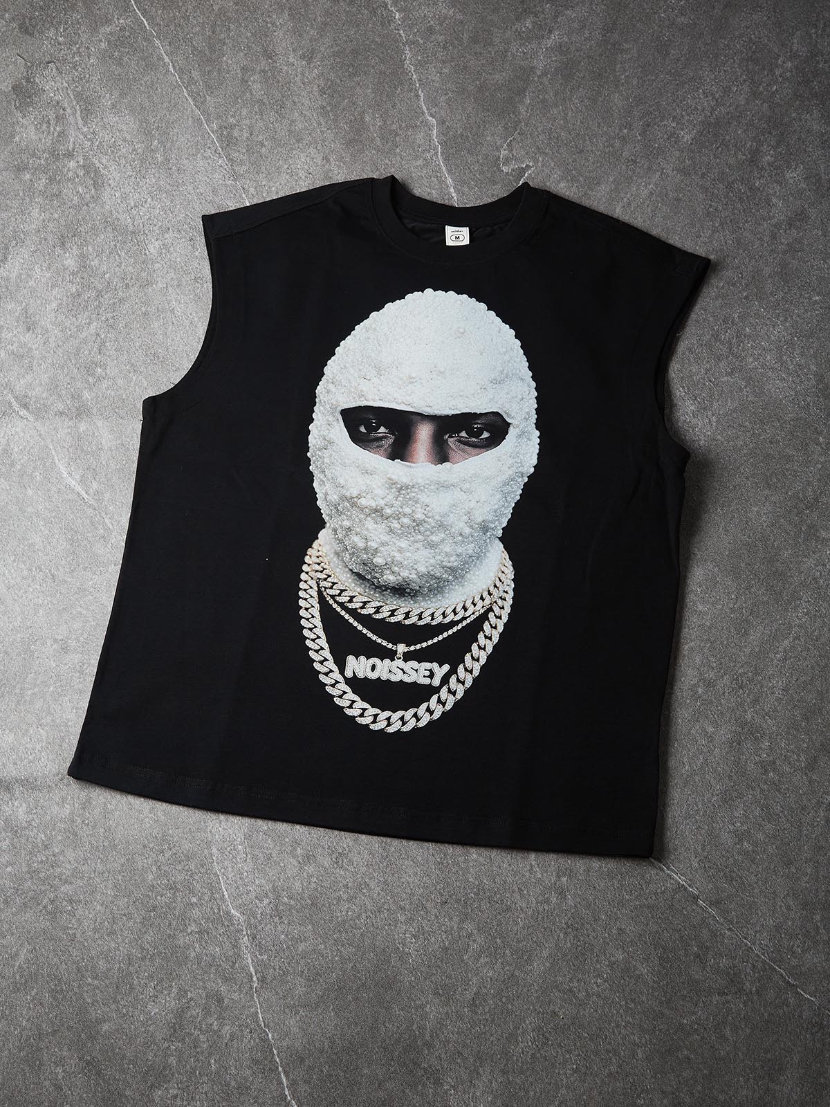 NOISSEY "Pearl Balaclava" Iced Chains Graphic Oversized Sleeveless Tank Top