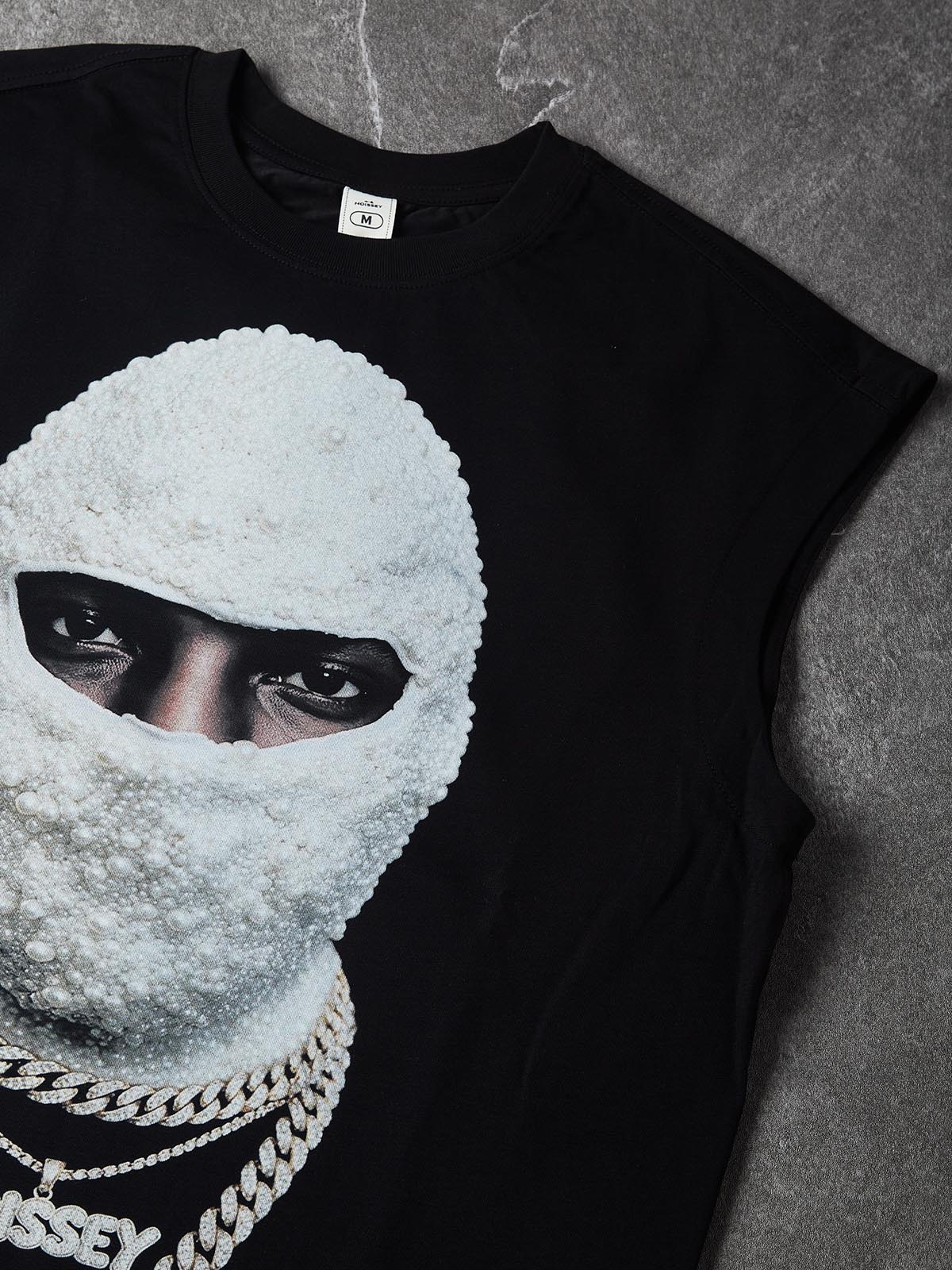 NOISSEY "Pearl Balaclava" Iced Chains Graphic Oversized Sleeveless Tank Top