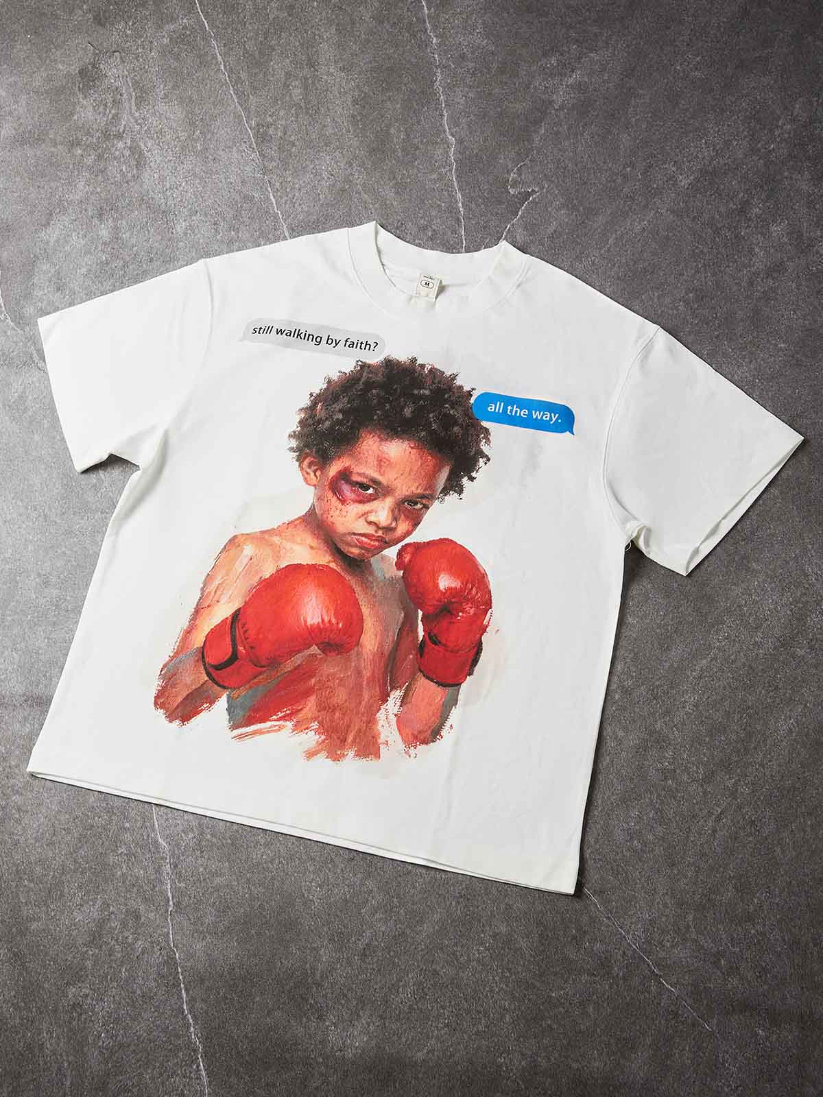 NOISSEY "Walking by Faith" Boxer Child Oil Painting Graphic Heavyweight Tee - Studio White