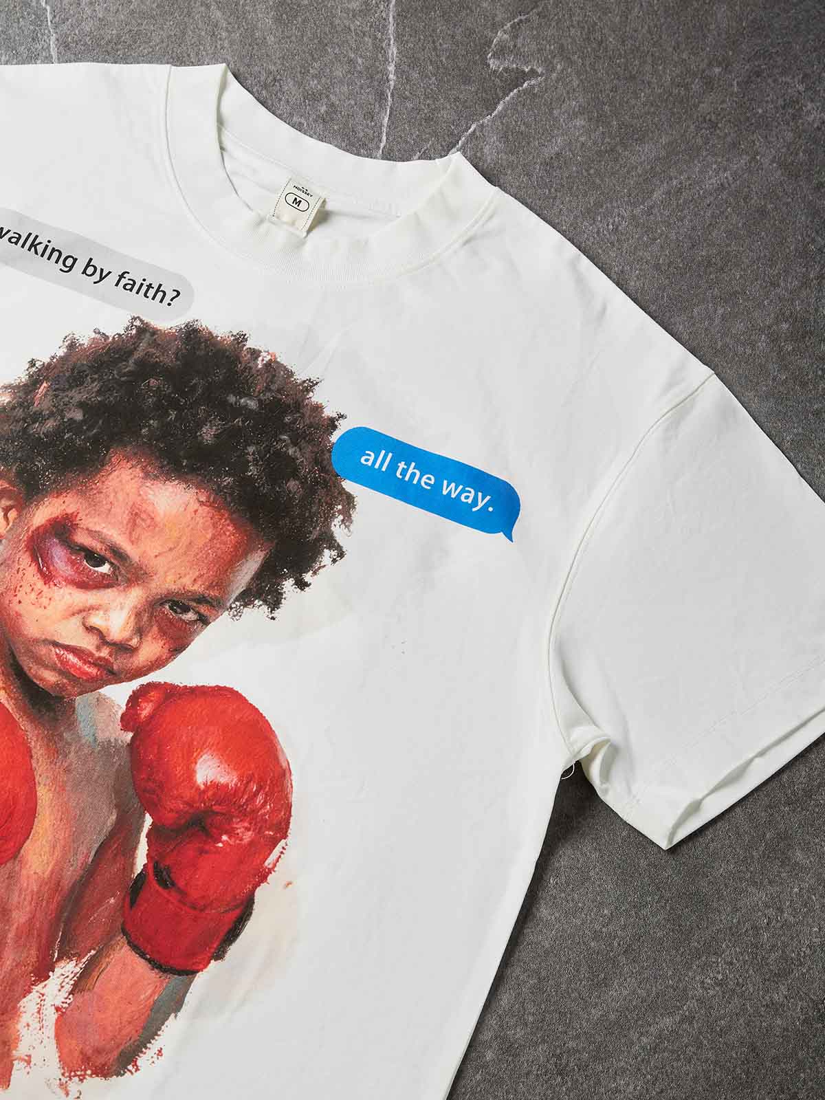 NOISSEY "Walking by Faith" Boxer Child Oil Painting Graphic Heavyweight Tee - Studio White