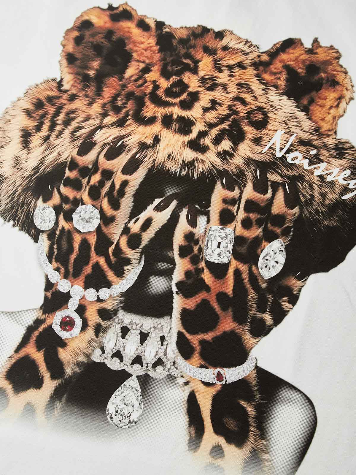Boxy oversized T-shirt Leopard Girl and Her Diamond Jewelry Print