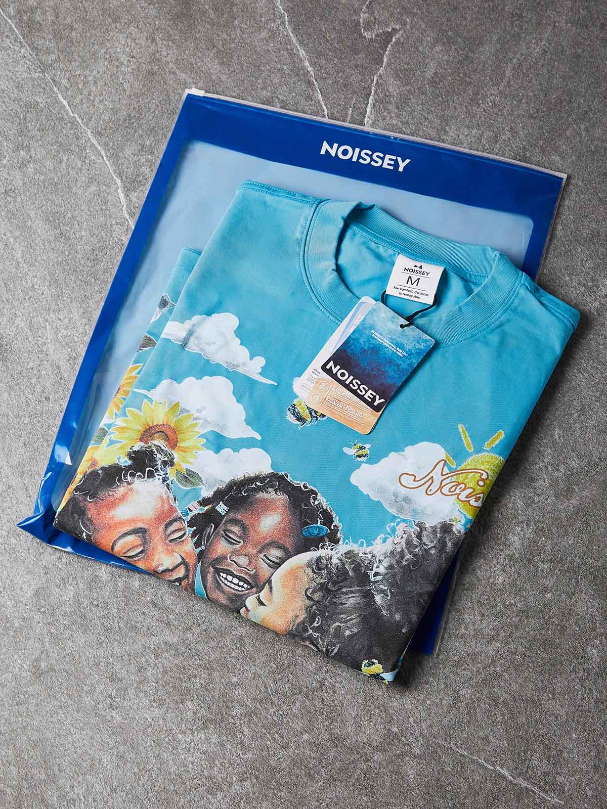 NOISSEY "Pure Sunburst" Kids & Sunflower Vintage Art Graphic Boxy Tee
