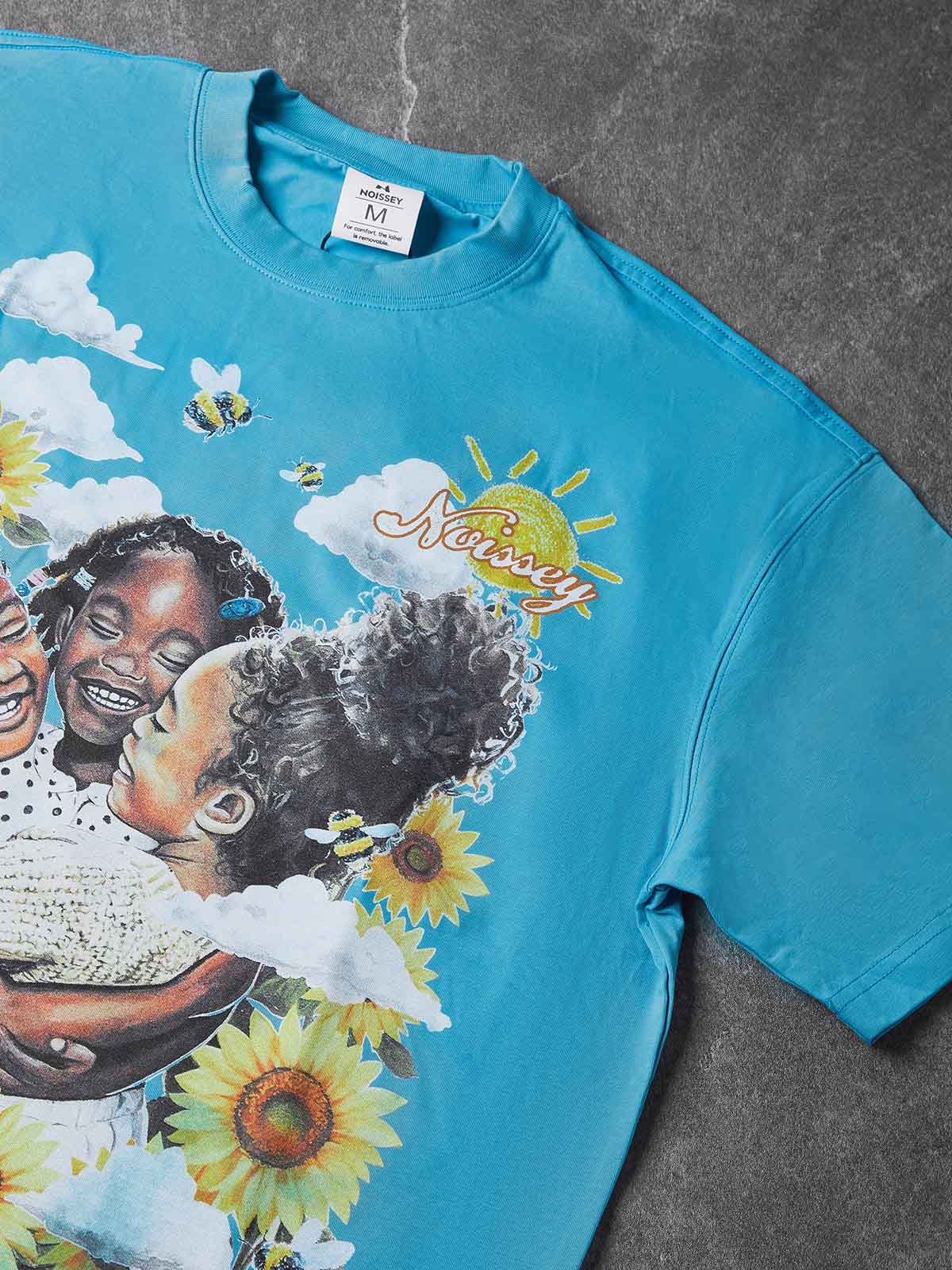 NOISSEY "Pure Sunburst" Kids & Sunflower Vintage Art Graphic Boxy Tee