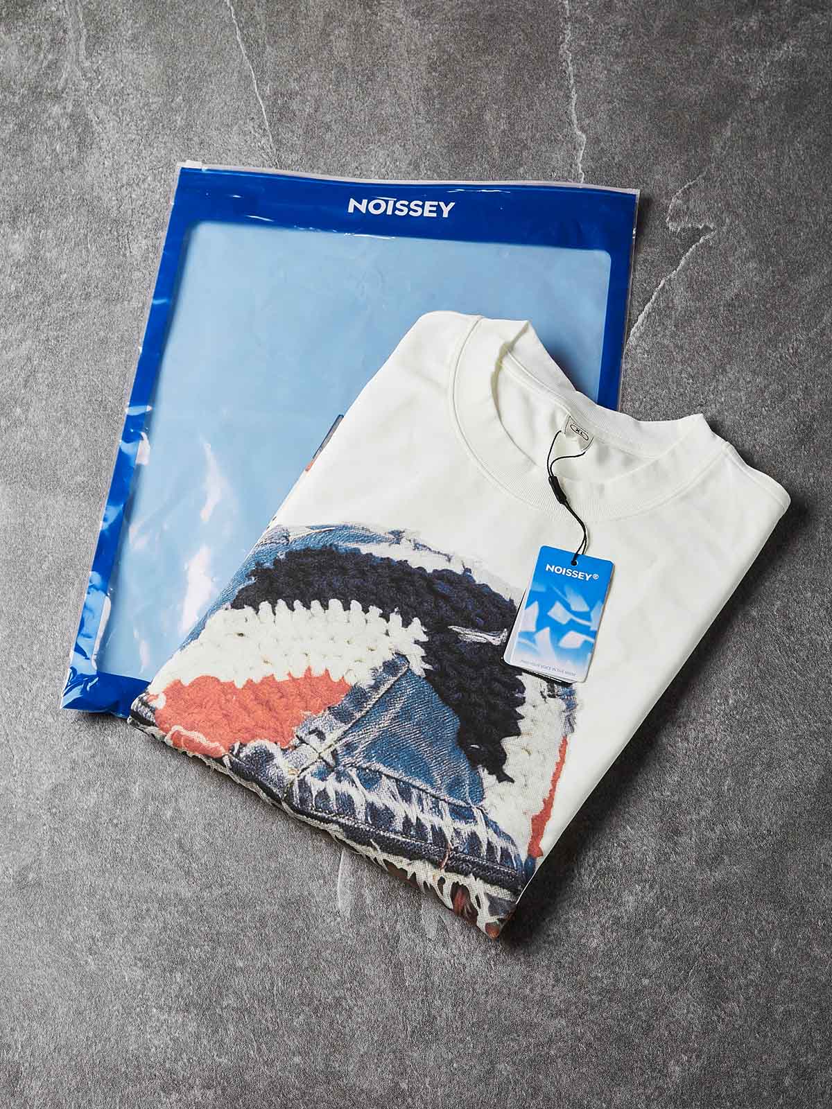 NOISSEY "Bad Boy" Crochet Bucket Hat Printed Graphic Boxy Sweatshirt -  White