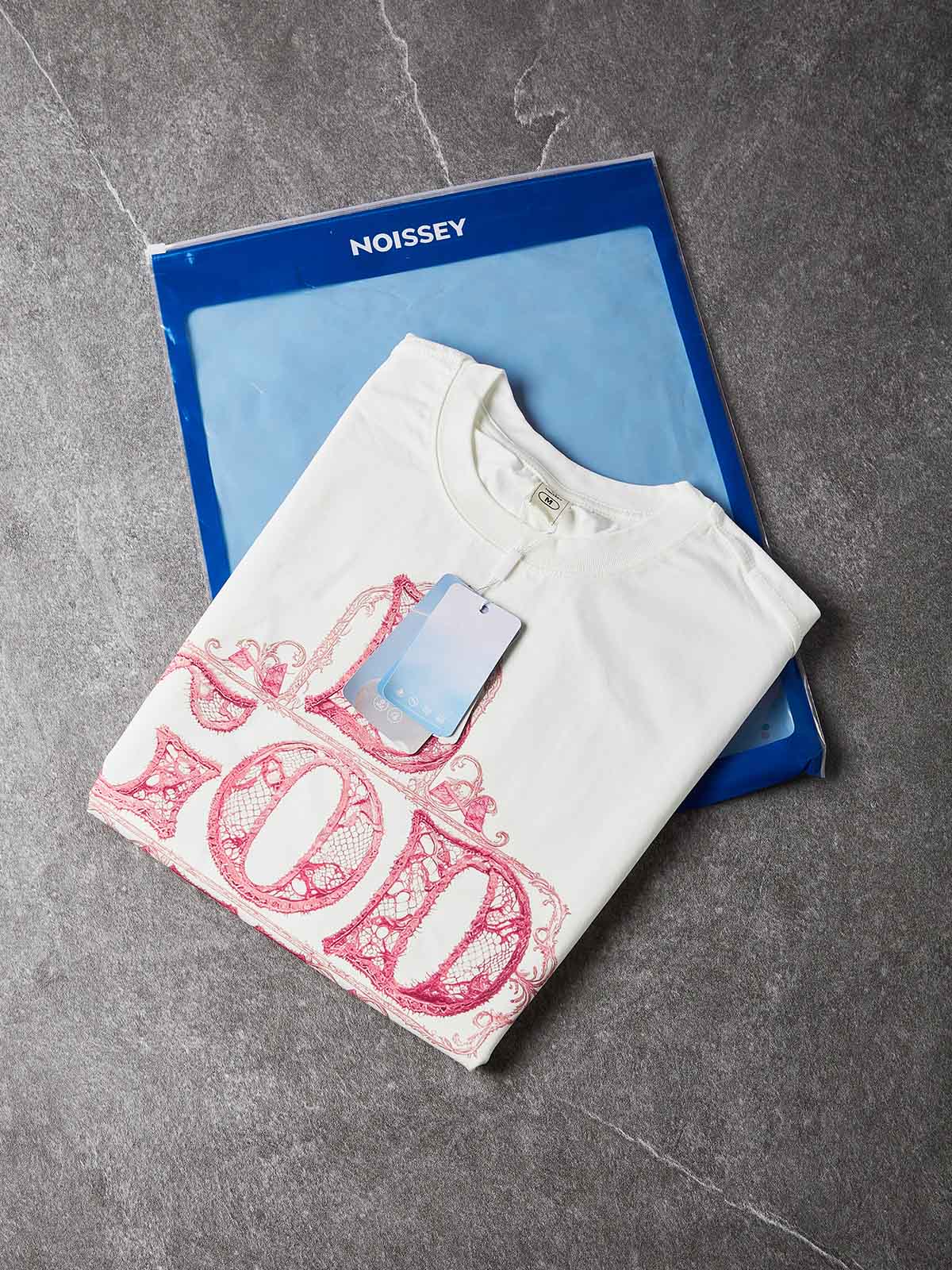 NOISSEY Pink Lace Cross "GOD IS LOVE" Graphic Oversized Tank Top - Pure White