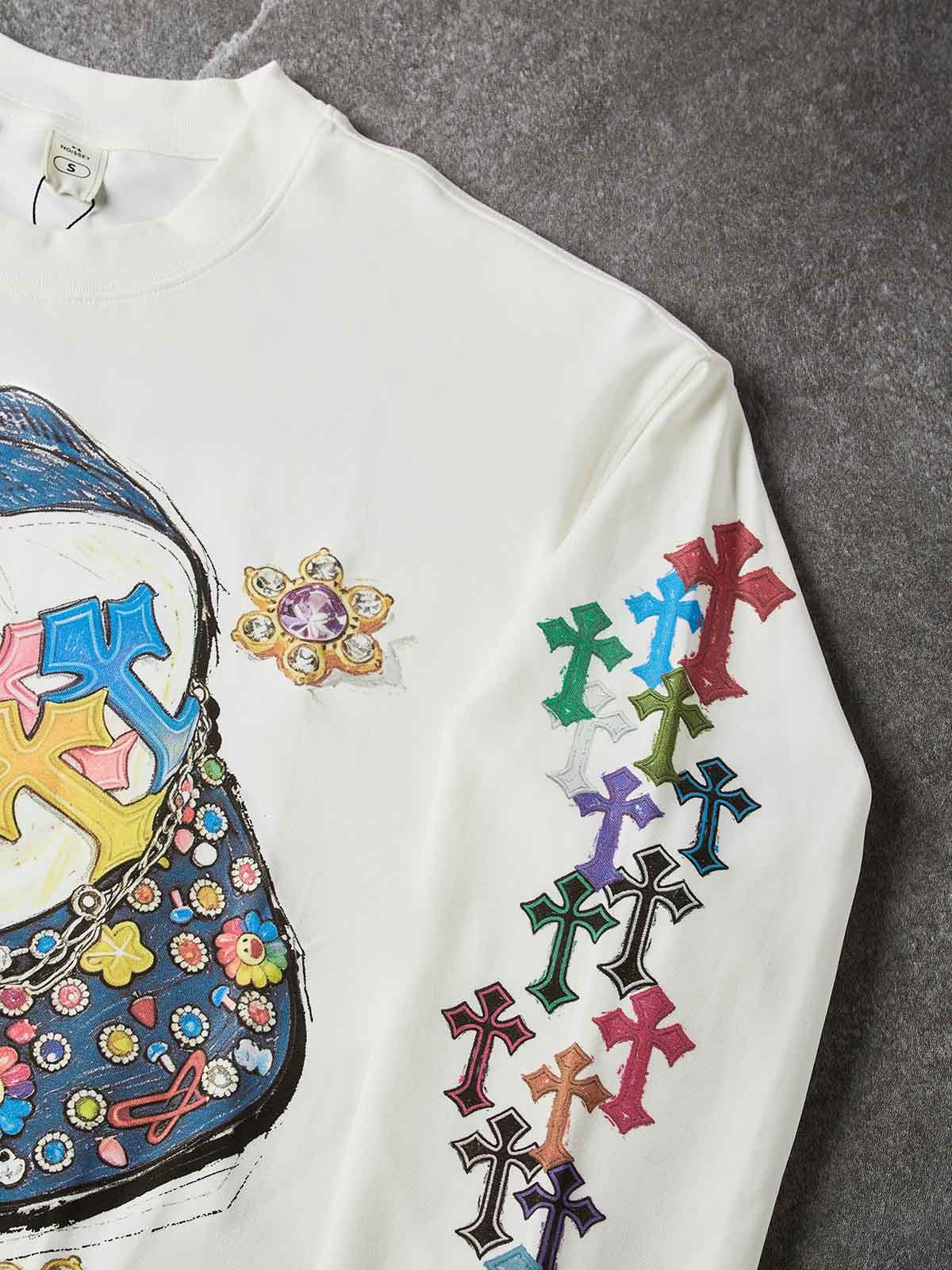 NOISSEY Hip-Hop Trucker Hat &amp; Gem Cross Graphic Long Sleeve Sweatshirt - Two Colors