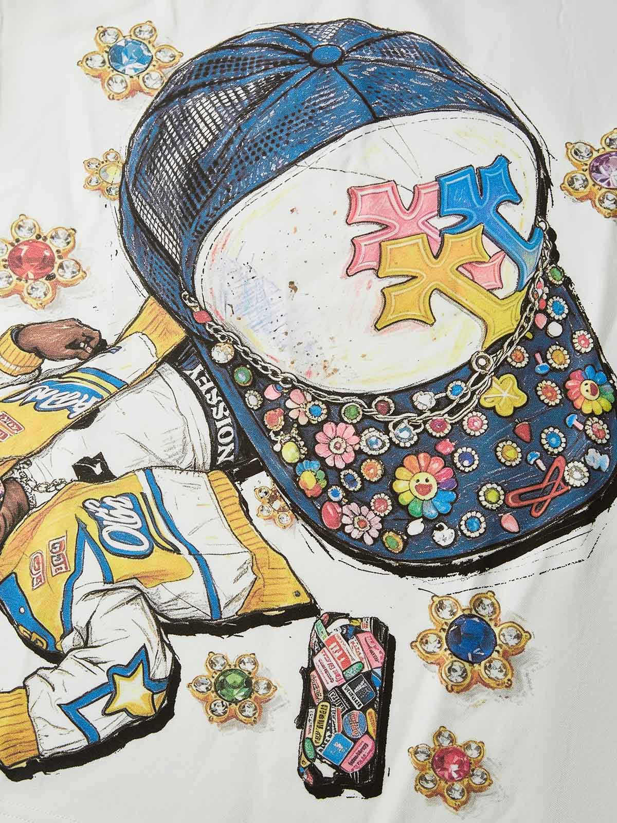 NOISSEY Hip-Hop Trucker Hat &amp; Gem Cross Graphic Long Sleeve Sweatshirt - Two Colors