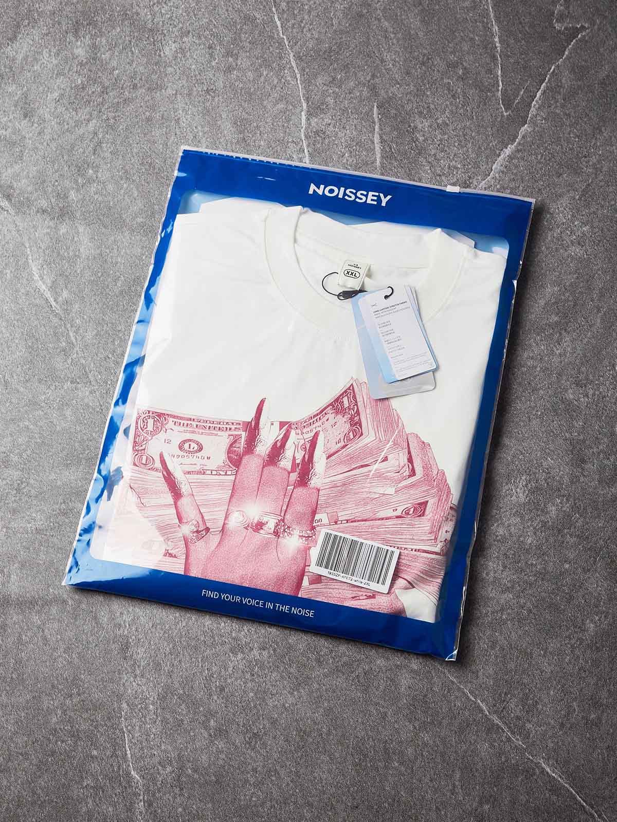 NOISSEY Money Stack & Jeweled Hand Graphic Oversized T-Shirt - Pure White