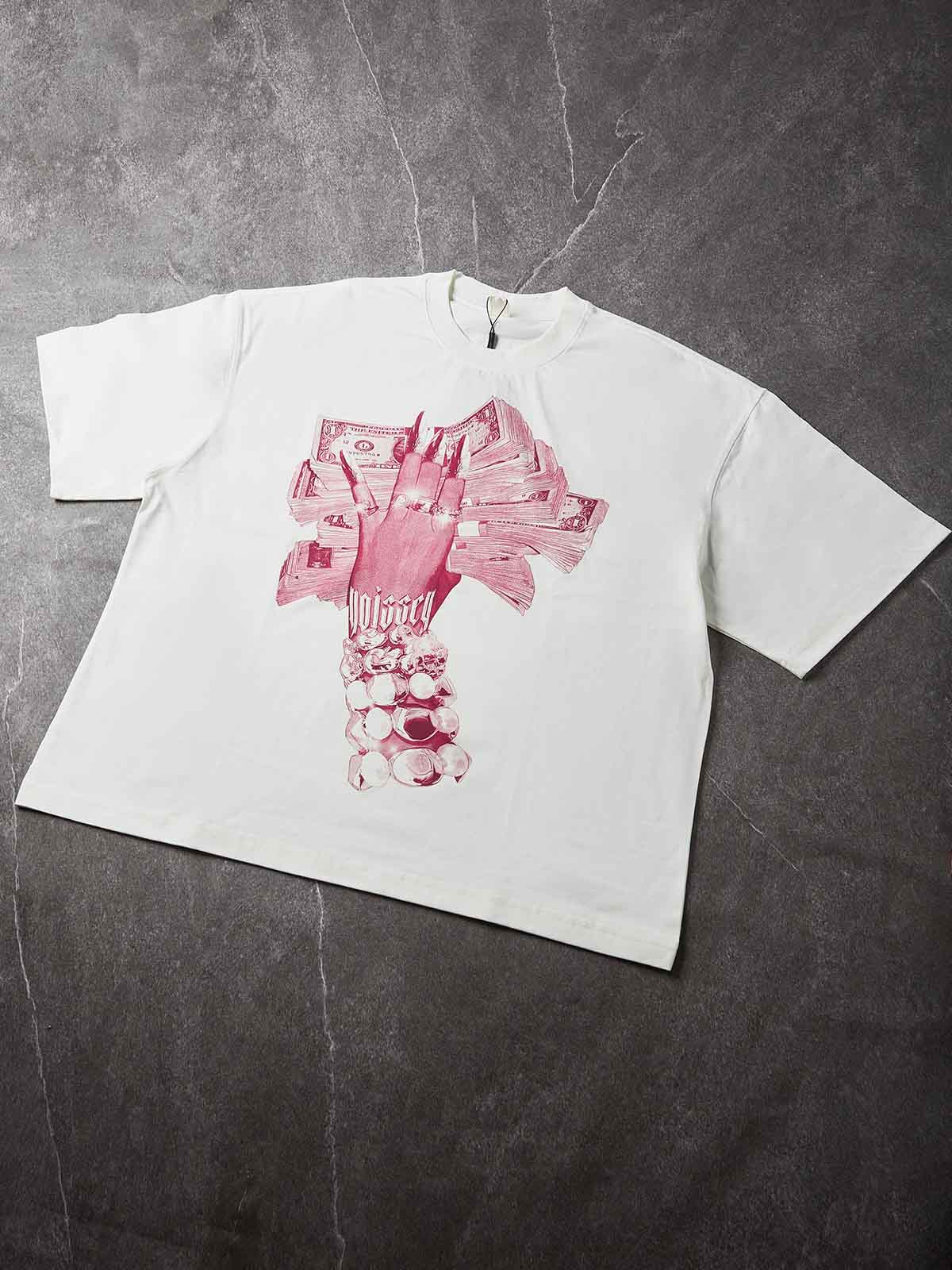 NOISSEY Money Stack & Jeweled Hand Graphic Oversized T-Shirt - Pure White