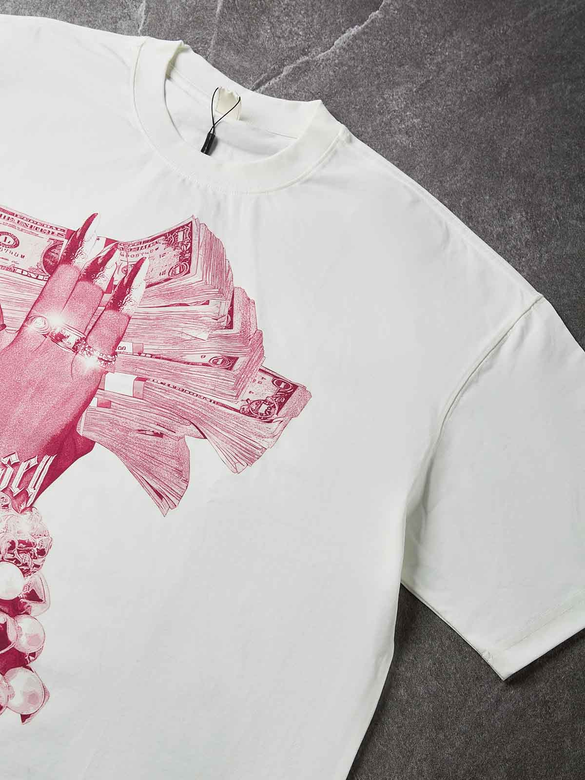 NOISSEY Money Stack & Jeweled Hand Graphic Oversized T-Shirt - Pure White