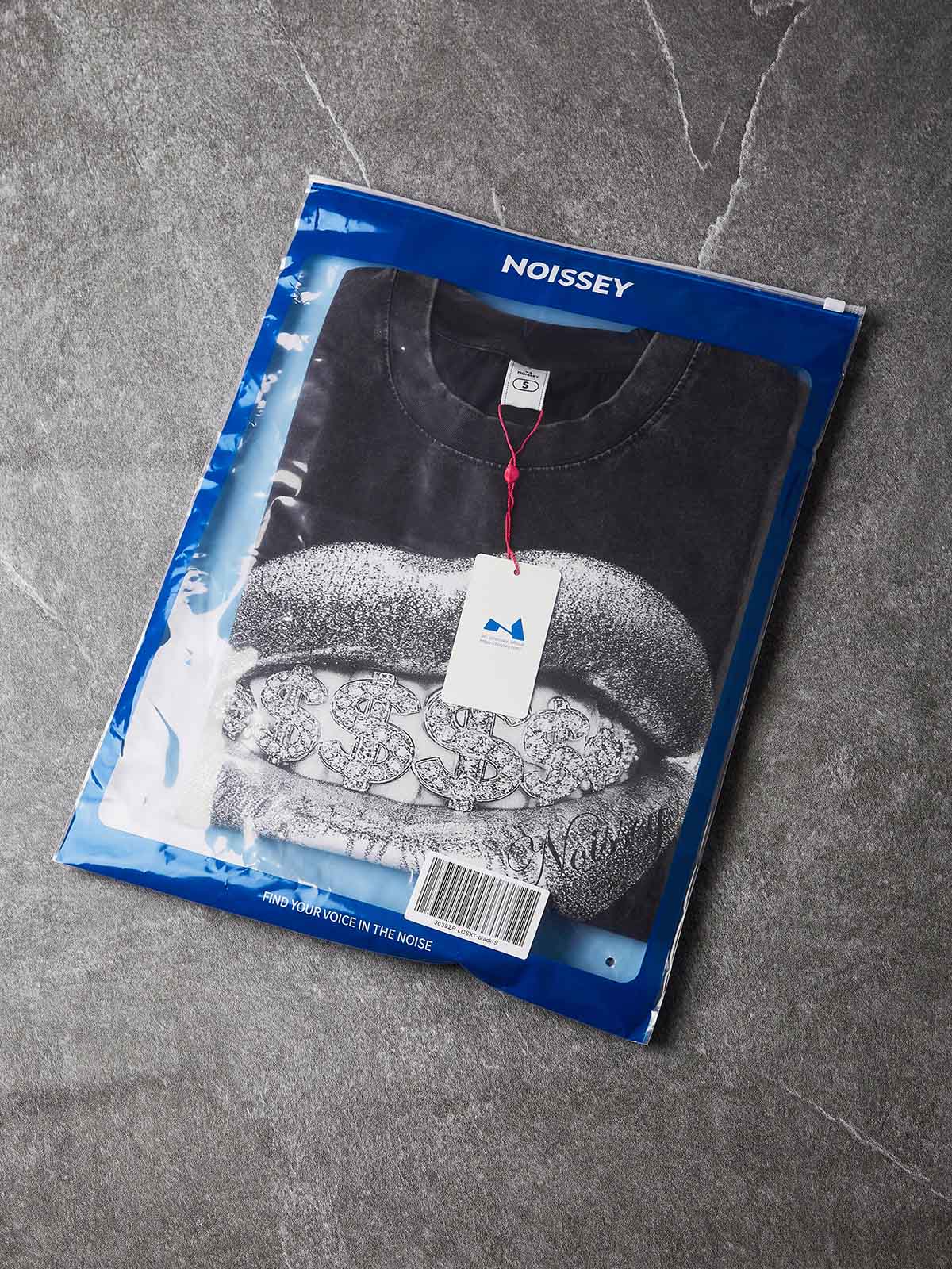 NOISSEY Double Silver Lips & Dollar Grillz Washed Vintage Oversized T-Shirt - Washed Black