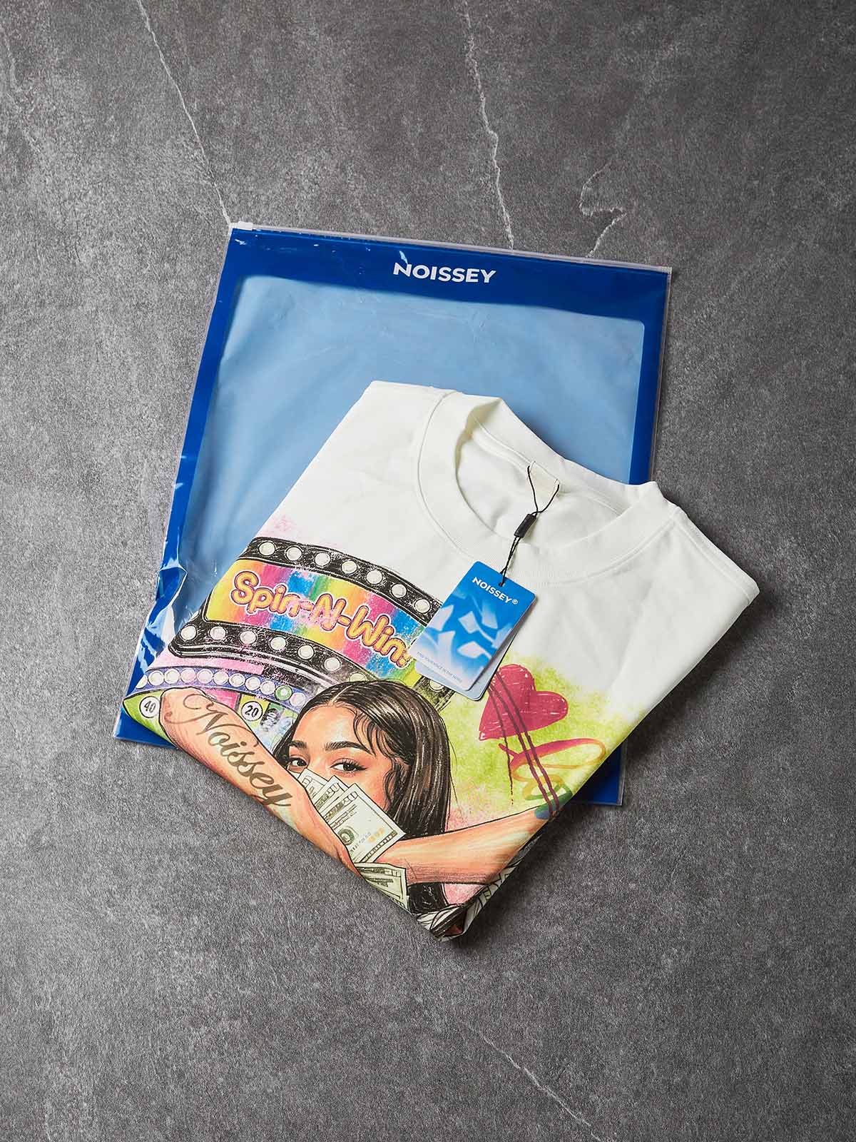 NOISSEY Langarm-Sweatshirt mit Glücksrad und Frauenporträt mit Dollar-Motiv – zwei Farben