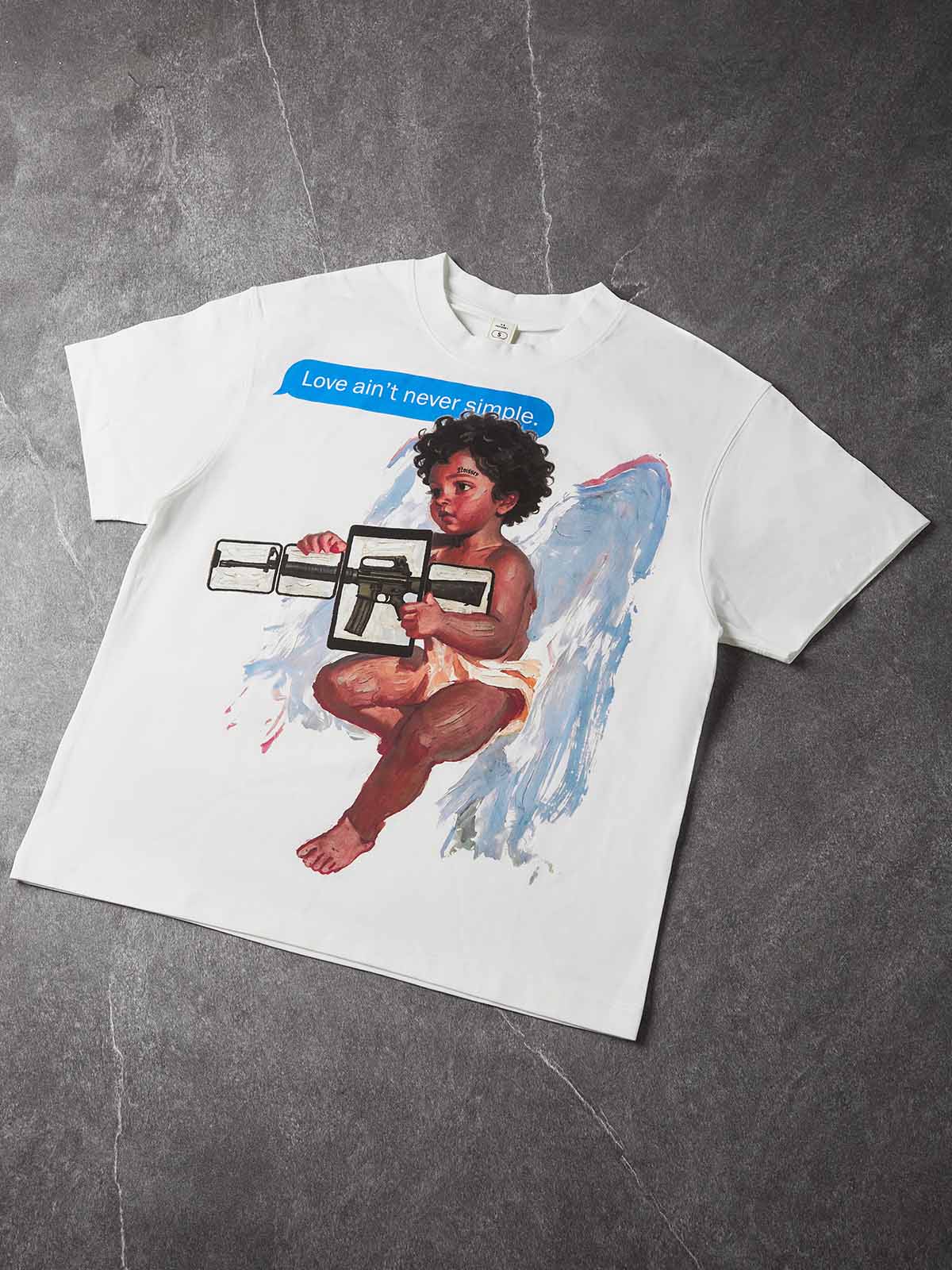 NOISSEY Modern Cherub Oil Painting Oversized T-Shirt - Pure White