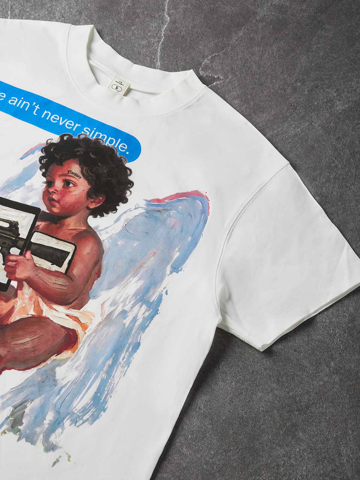NOISSEY Modern Cherub Oil Painting Oversized T-Shirt - Pure White