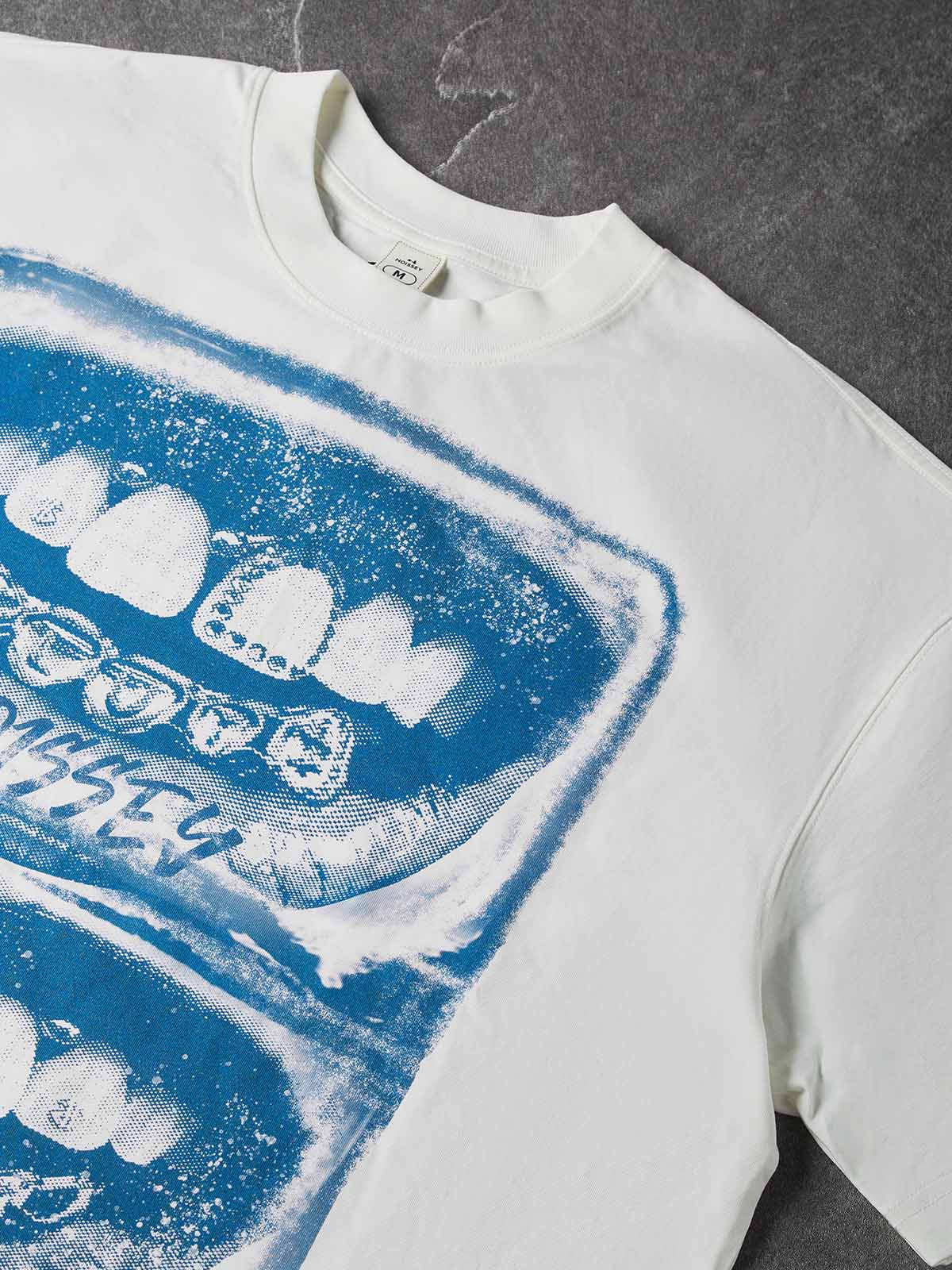 NOISSEY Blue Screen & Diamond Grillz Lips Boxy T-Shirt
