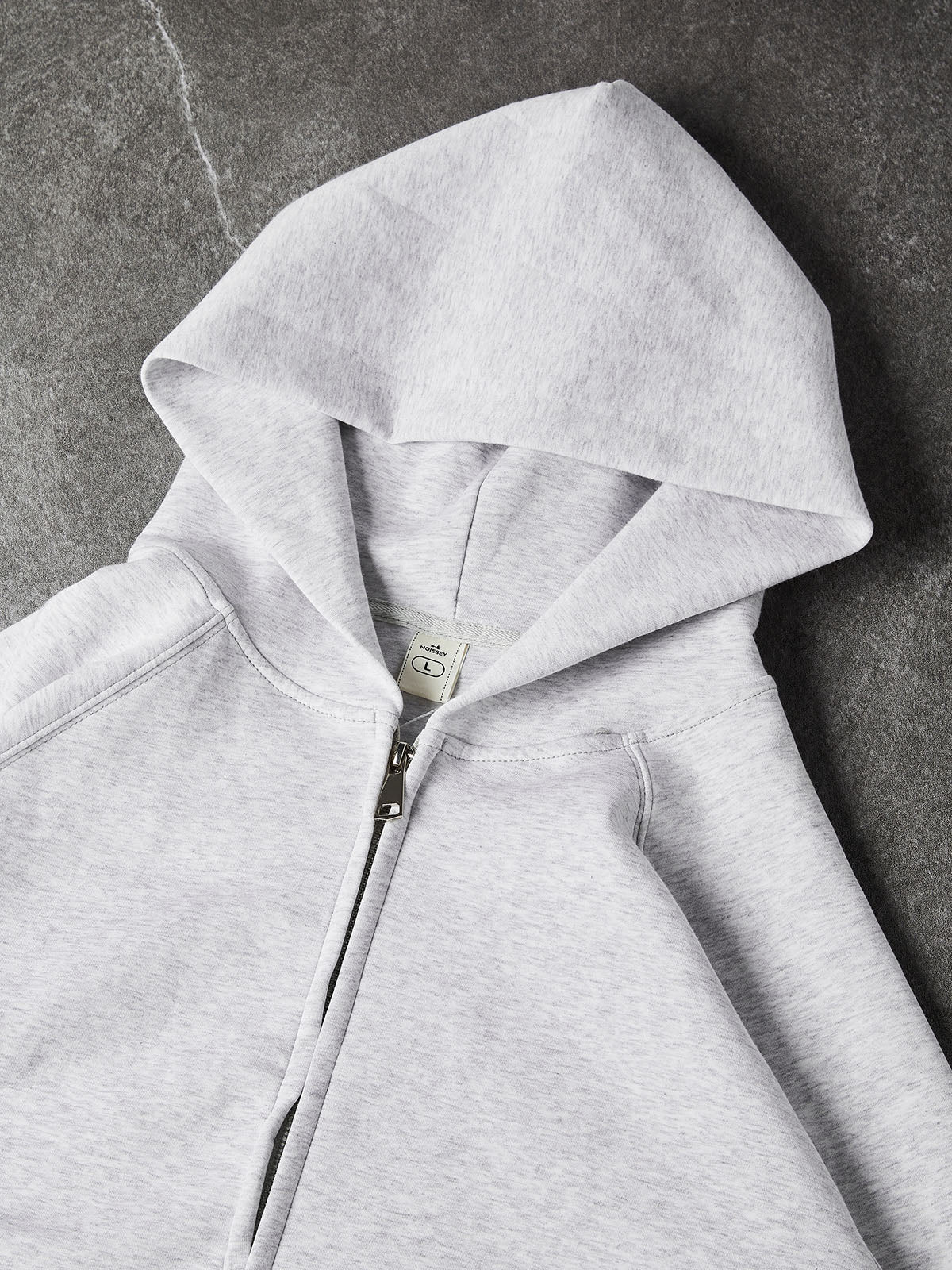 NOISSEY Vintage Washed Baroque Carving &amp; Script Full-Zip Hoodie - Acid Wash Grey