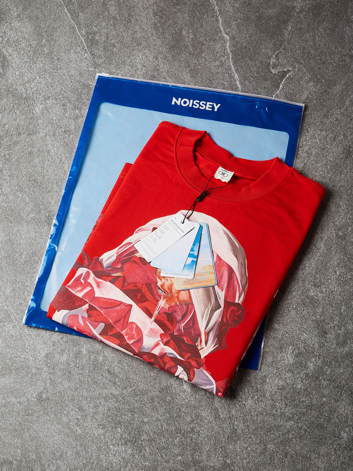 NOISSEY Veiled Rose & Pearl Portrait Red Boxy T-Shirt - Vibrant Red