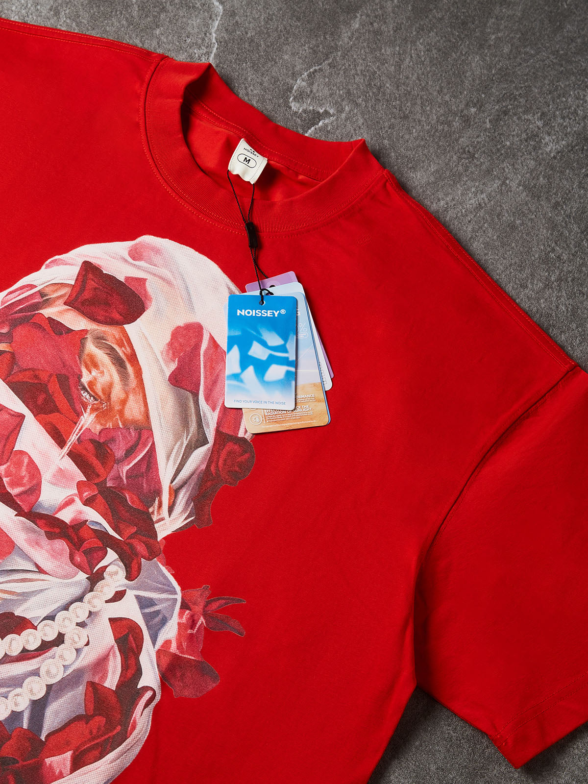 NOISSEY Veiled Rose & Pearl Portrait Red Boxy T-Shirt - Vibrant Red