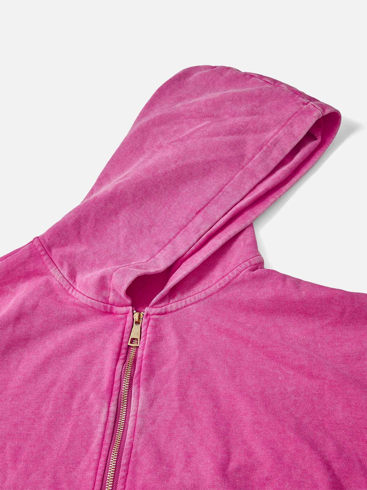 arring Art Black and Pink 350g Wash Zipper Hoodie