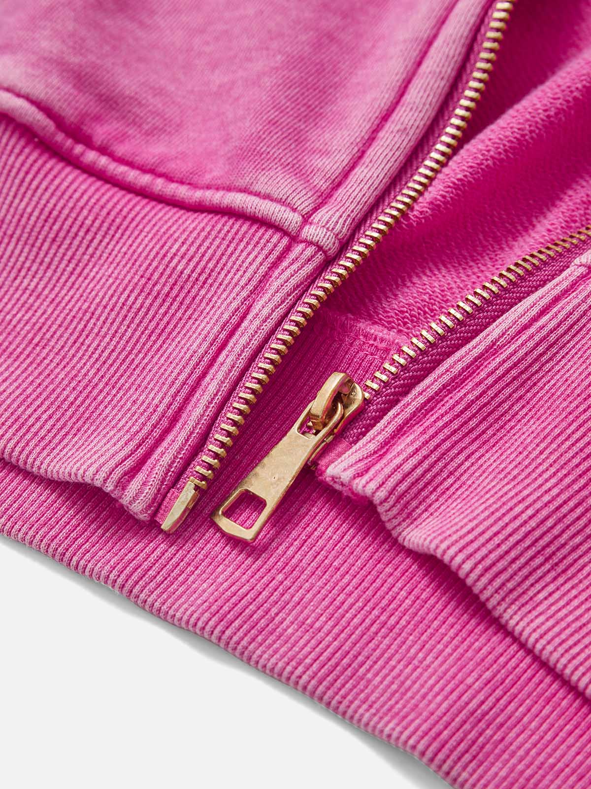 Collage-Style Art Cross Pink Zipper Print Hoodie