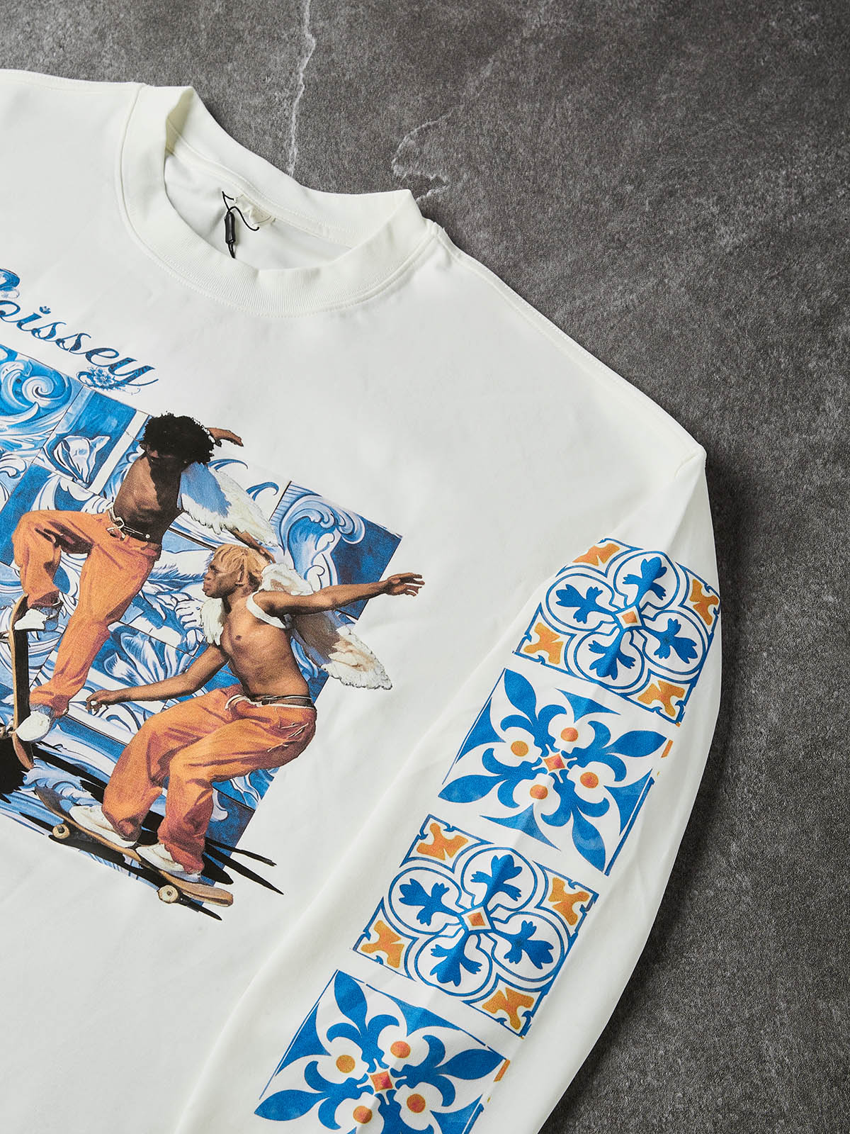 NOISSEY Blue Tile Skater Angels Long-Sleeve Sweatshirt - Pure White