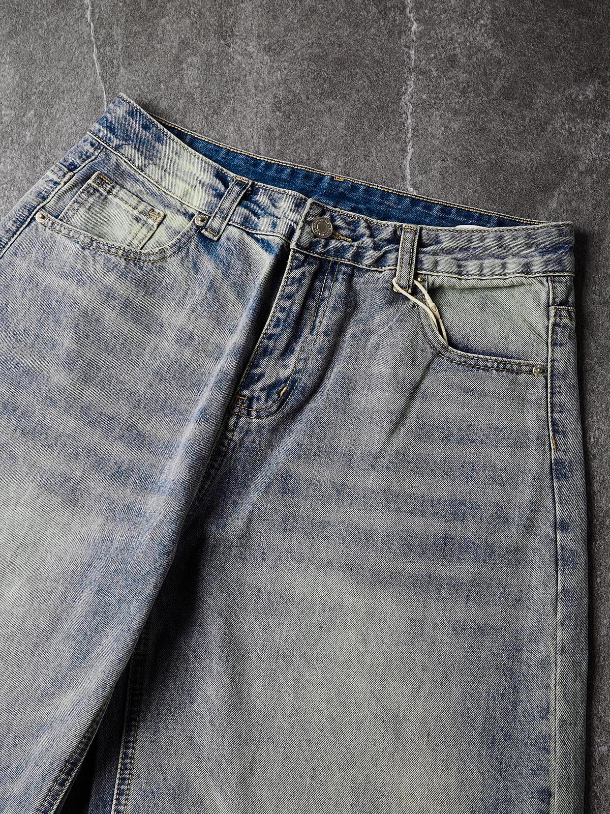 NOISSEY Vintage Washed Whiskered Curved-Leg Denim Jeans with Striped Tie Belt - Vintage Blue