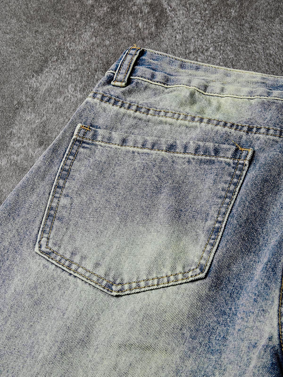 NOISSEY Vintage Washed Whiskered Curved-Leg Denim Jeans with DIY Badges - Vintage Blue