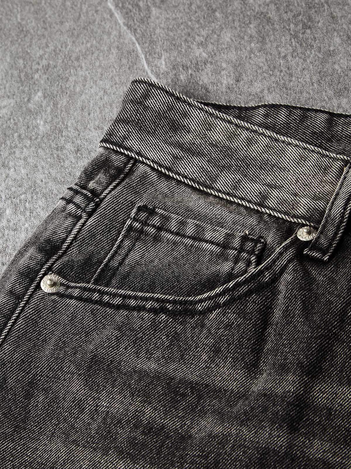 NOISSEY American Vintage Washed Whisker Curved Barrel Jeans with Pearl Cross Chain - Washed Black