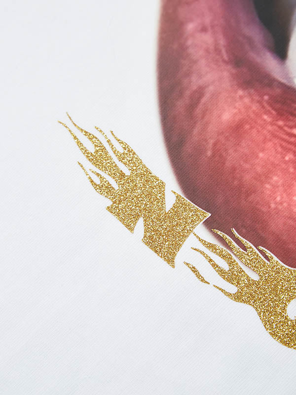 Exclusive Gold Lips Print T-Shirt