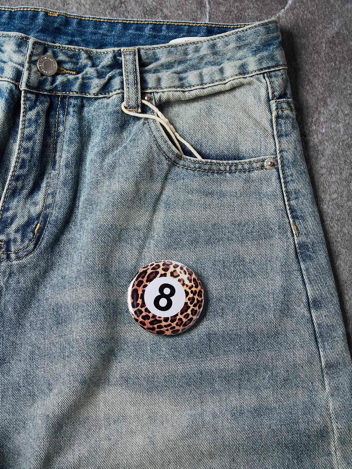 NOISSEY Vintage Washed Whiskered Curved-Leg Denim Jeans with DIY Badges - Vintage Blue