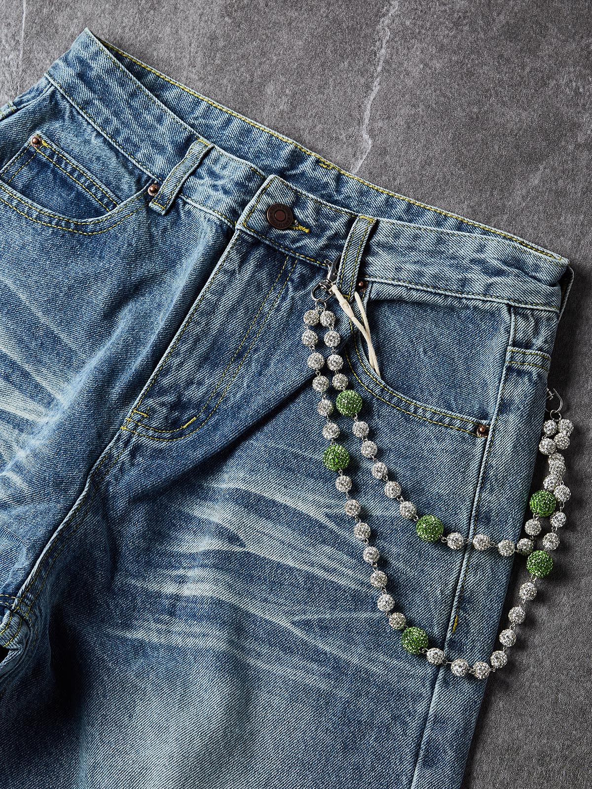 NOISSEY American Vintage Washed Cotton A-Line Jeans (Includes 1 of 4 Chain Options)