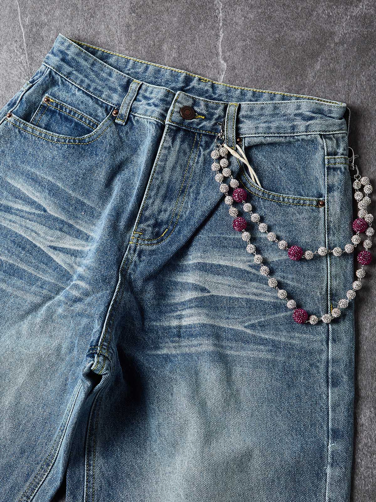 NOISSEY American Vintage Washed Cotton A-Line Jeans (Includes 1 of 4 Chain Options)