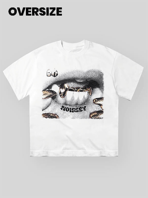 Black and White Image Lip Print T-Shirt