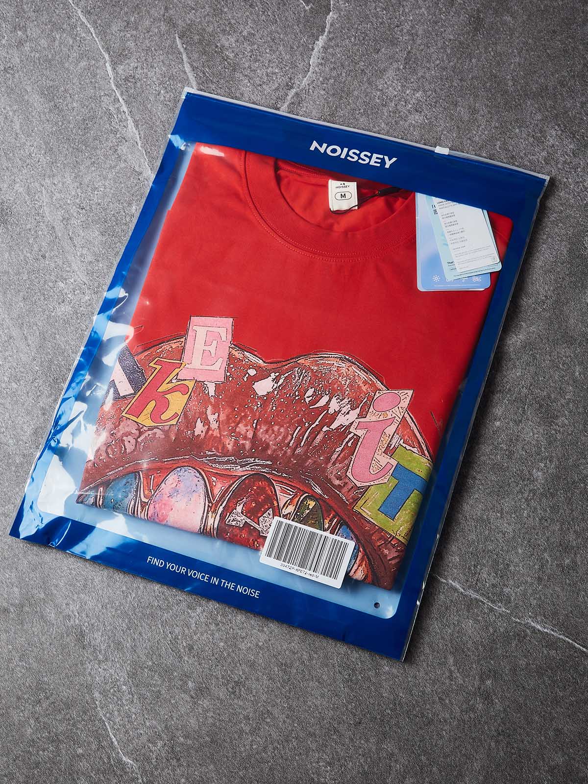 NOISSEY "TAKE IT EASY" Diamond Grillz Lips Collage Boxy Fit T-Shirt - Red