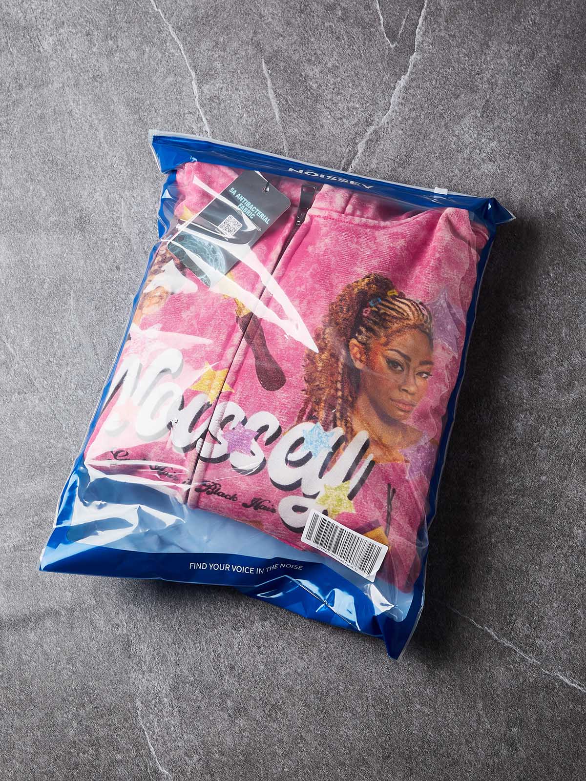 Sudadera con capucha y cremallera completa NOISSEY con diseño de cabello trenzado rosa lavado con ácido - Rosa lavado