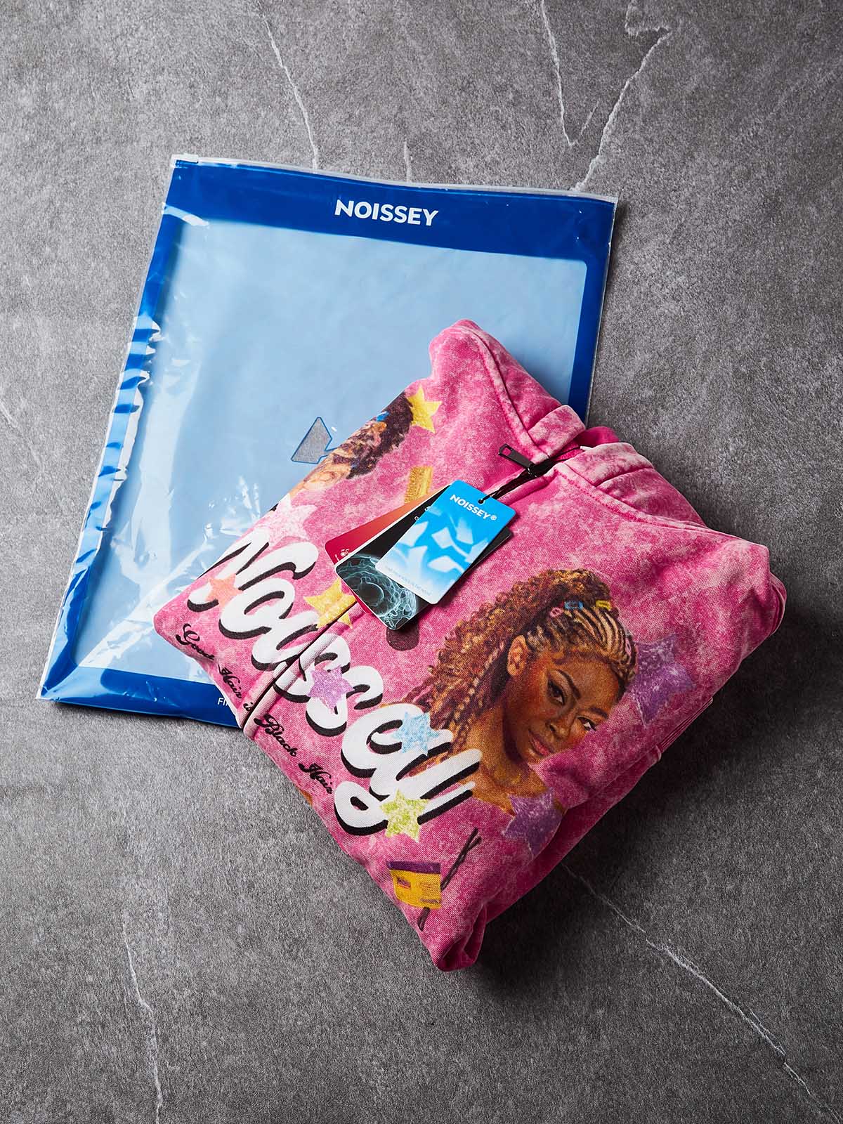Sudadera con capucha y cremallera completa NOISSEY con diseño de cabello trenzado rosa lavado con ácido - Rosa lavado