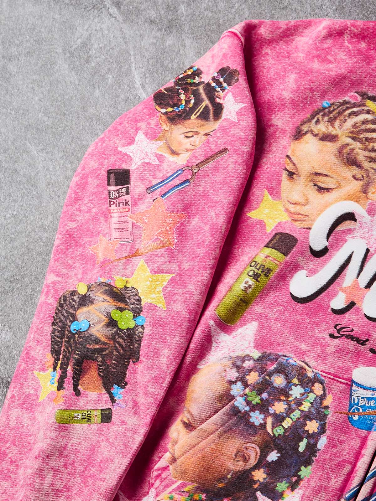 Sudadera con capucha y cremallera completa NOISSEY con diseño de cabello trenzado rosa lavado con ácido - Rosa lavado