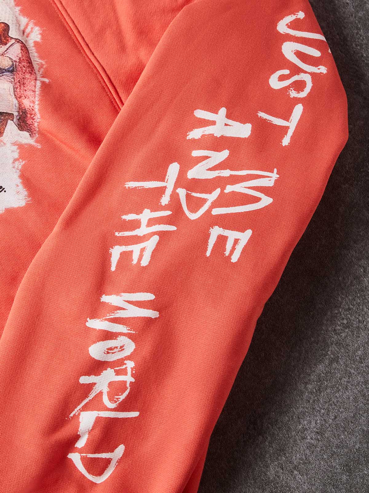 NOISSEY Vintage "The Last Supper" Faux Raw-Edge Patchwork Full-Zip Hoodie - Heritage Orange