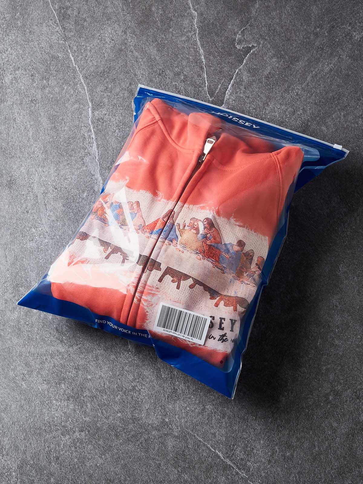 NOISSEY Vintage "The Last Supper" Faux Raw-Edge Patchwork Full-Zip Hoodie - Heritage Orange