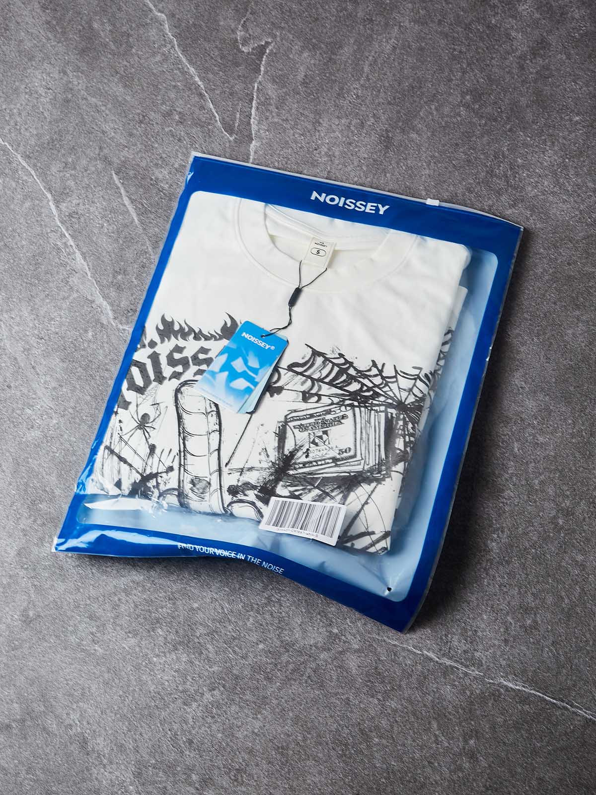 NOISSEY Felpa bianca pura con maniche lunghe, ragno disegnato a mano libera e ragnatela