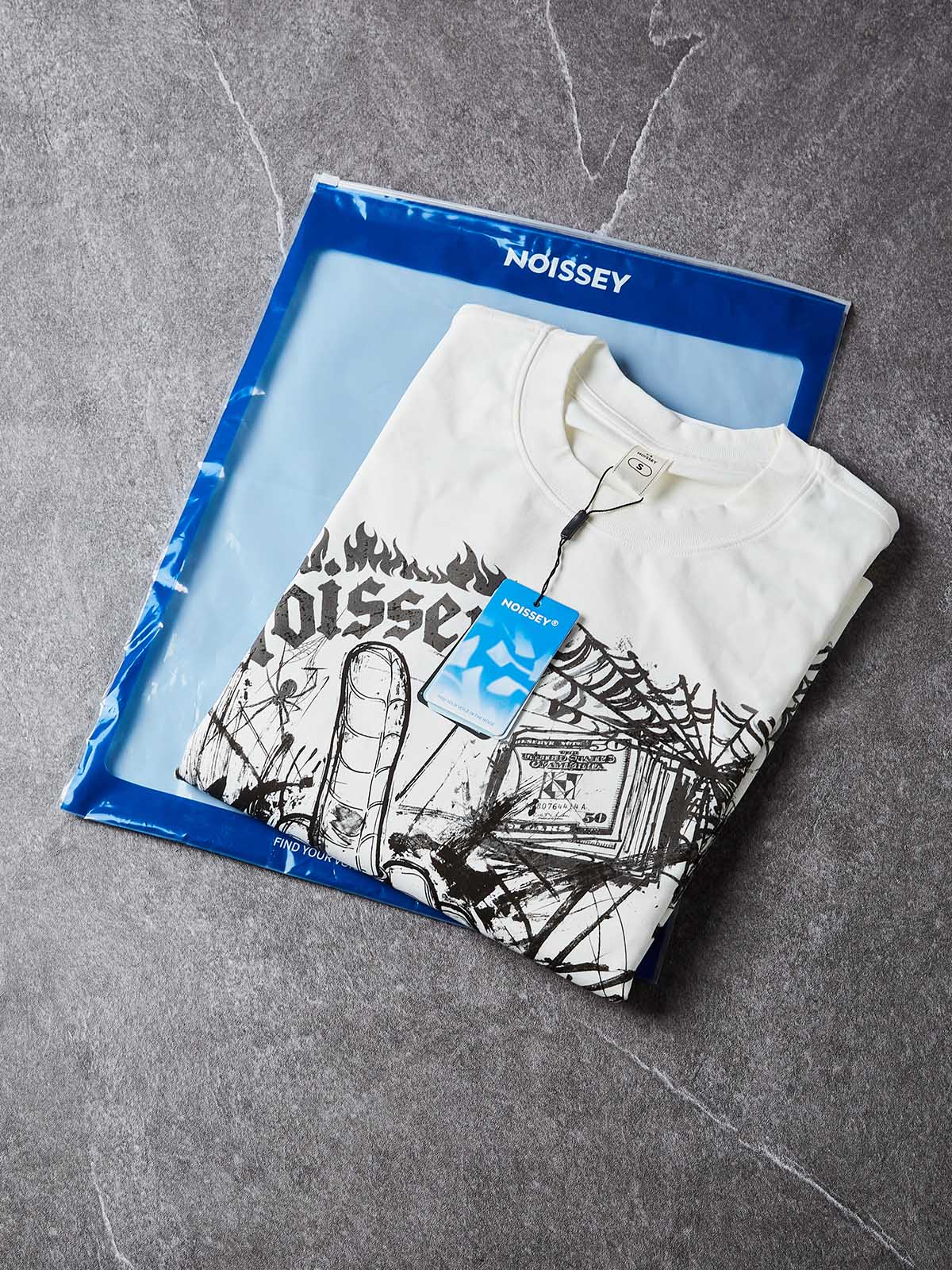 NOISSEY Felpa bianca pura con maniche lunghe, ragno disegnato a mano libera e ragnatela