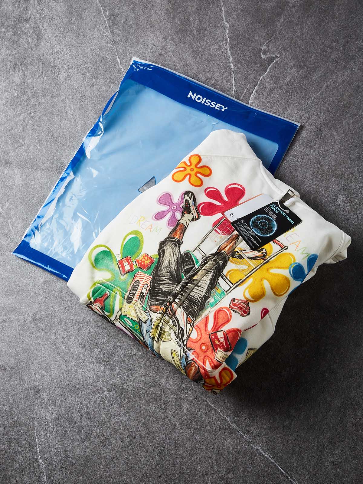 NOISSEY Colorful Graffiti Flower & Dreamer Portrait Full-Zip Hoodie - Classic Black / Pure White