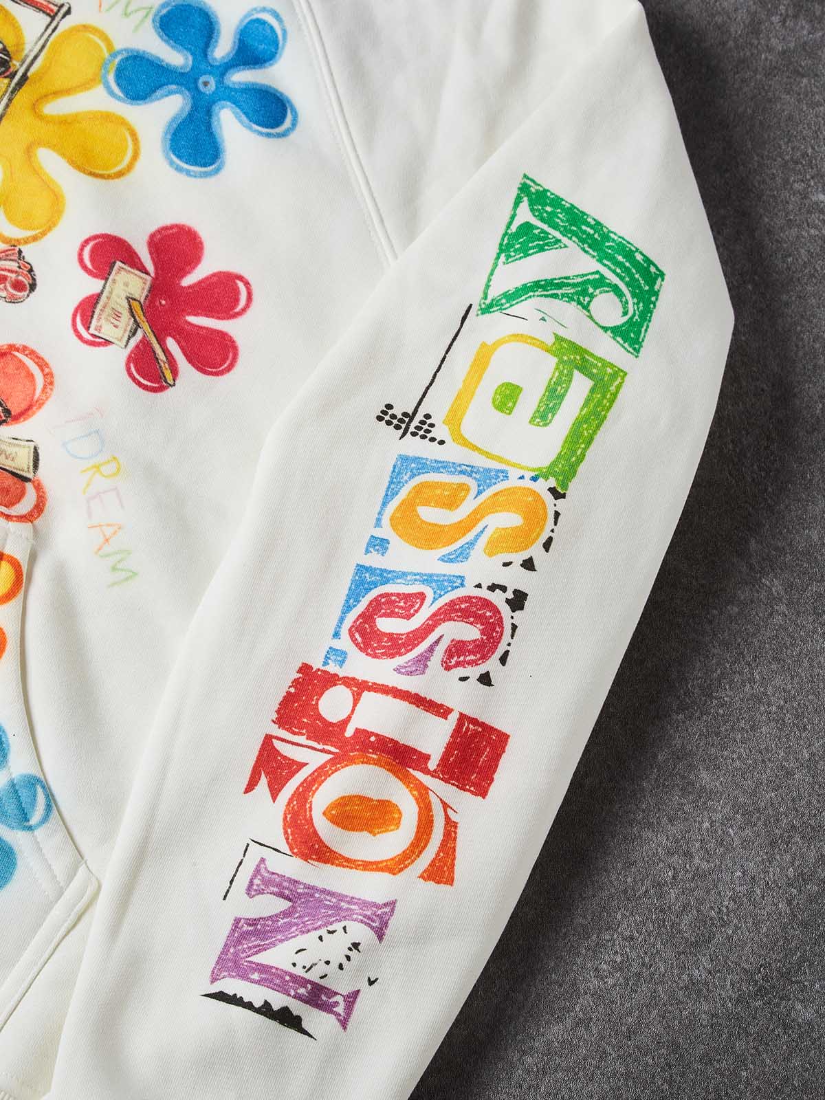 NOISSEY Colorful Graffiti Flower & Dreamer Portrait Full-Zip Hoodie - Classic Black / Pure White