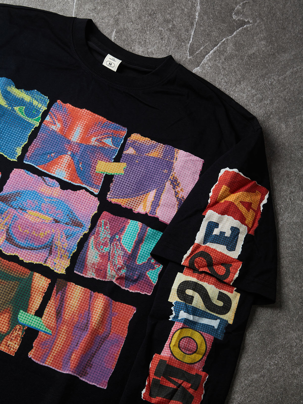 Camiseta NOISSEY de manga larga con efecto de capas y retrato pop art de cuadrícula de nueve - Negro